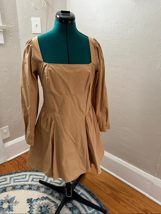 By Anthropologie Long-Sleeve Square-Neck Poplin Mini Dress - Picture 2 of 6